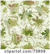 Poster, Art Print Of Seamless Background Of A Green Floral Vine With Tendrils On Off White