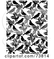 Poster, Art Print Of Repeat Background Of Black Birds And Leaves On White