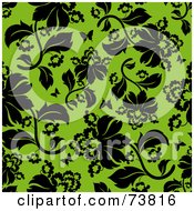 Poster, Art Print Of Seamless Background Of Black Flowers And Butterflies On Green