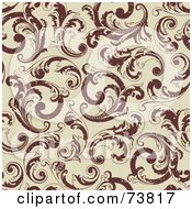 Poster, Art Print Of Seamless Background Of Brown Floral Scrolls Over Beige