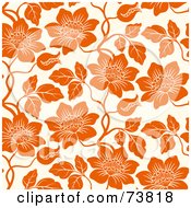 Royalty Free RF Clipart Illustration Of A Seamless Background Of Orange Flowers On Off White by elena