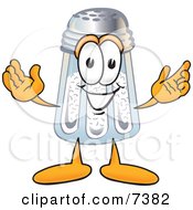 Salt Shaker Mascot Cartoon Character With Welcoming Open Arms