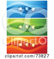 Poster, Art Print Of Digital Collage Of Three Blue Green And Red Globe Banners