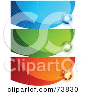 Poster, Art Print Of Digital Collage Of Three Blue Green And Red Communication Wave Globe Banners