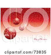 Poster, Art Print Of Merry Christmas Greeting With Sparkly Red Ornaments And Snow On Red