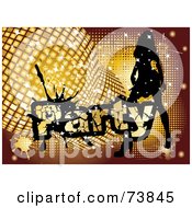 Poster, Art Print Of Silhouetted Lady Dancing By Golden Disco Balls And Party Text