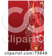 Poster, Art Print Of Red Christmas Background With Spiraling Red Ribbons Gold Snowflakes And White Baubles