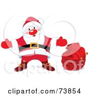 Poster, Art Print Of Welcoming Santa In His Suit Standing By A Red Toy Sack