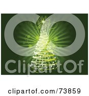 Poster, Art Print Of Green Burst Background With A Spiral Christmas Tree And Snowflakes