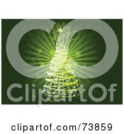 Royalty Free RF Clipart Illustration Of A Green Burst Background With A Spiral Christmas Tree And Snowflakes