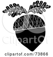 Poster, Art Print Of Black And White Acorn With Two Oak Leaves