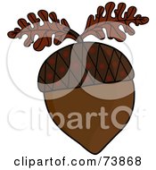 Poster, Art Print Of Brown Acorn With Two Brown Oak Leaves