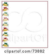 Poster, Art Print Of Left Border Of Christmas Bells With Green And Red Bows And Red Trim Over White