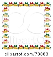 Poster, Art Print Of Border Of Christmas Bells With Green And Red Bows Over White