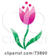 Royalty Free RF Clipart Illustration Of A Pink Spring Tulip Flower With Green Leaves