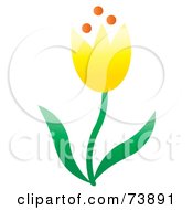 Poster, Art Print Of Yellow Spring Tulip Flower With Green Leaves