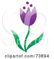 Royalty Free RF Clipart Illustration Of A Purple Spring Tulip Flower With Green Leaves