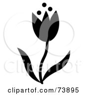 Royalty Free RF Clipart Illustration Of A Black And White Spring Tulip Flower With Leaves by Pams Clipart