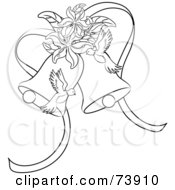 Royalty Free RF Clipart Illustration Of Black And White Outline Of Doves Lilies And Wedding Bells by Pams Clipart
