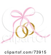 Poster, Art Print Of Pink Ribbon Securing Gold Wedding Rings