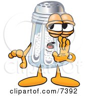 Clipart Picture Of A Salt Shaker Mascot Cartoon Character Whispering And Gossiping by Toons4Biz