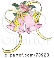 Royalty Free RF Clipart Illustration Of Yellow Doves And Lilies With Wedding Bells by Pams Clipart