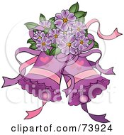 Poster, Art Print Of Purple Wedding Bells With Hearts And Purple Flowers
