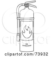 Black And White Fire Extinguisher Outline With A Flame Image
