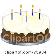 Poster, Art Print Of Vanilla Birthday Cake With Icing And Blue Candles