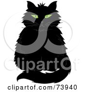 Poster, Art Print Of Black Longhair Cat With Green Eyes