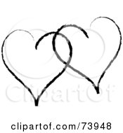 Royalty Free RF Clipart Illustration Of Two Sketched Black Heart Outlines
