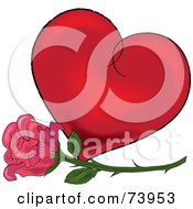 Poster, Art Print Of Pink Rose In Front Of A Red Shaded Heart