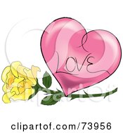Poster, Art Print Of Yellow Rose Under A Pink Shaded Love Heart