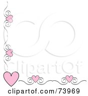 Poster, Art Print Of Pink Heart And Scroll Corner Border On A White Background