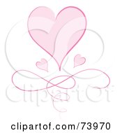 Poster, Art Print Of Large Pink Heart With Two Small Hearts Over A Swirl