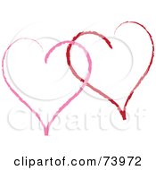 Poster, Art Print Of Two Sketched Red And Pink Heart Outlines