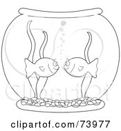 Poster, Art Print Of Black And White Outline Of Goldfish Staring At Each Other In A Bowl