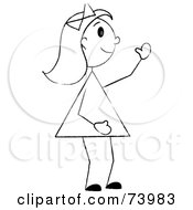 Royalty Free RF Clipart Illustration Of A Black And White Stick Girl Waving