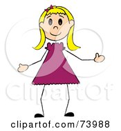 Royalty Free RF Clipart Illustration Of A Friendly Blond Stick Girl In A Purple Dress