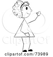 Royalty Free RF Clipart Illustration Of A Waving Black And White Stick Girl