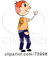 Poster, Art Print Of Friendly Red Haired Caucasian Stick Boy Waving