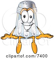Clipart Picture Of A Salt Shaker Mascot Cartoon Character Sitting by Toons4Biz