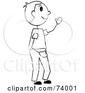 Royalty Free RF Clipart Illustration Of A Friendly Black And White Stick Boy Waving