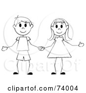Poster, Art Print Of Black And White Stick Boy And Girl Holding Hands