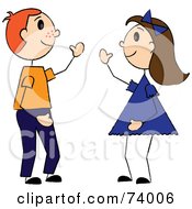 Royalty Free RF Clipart Illustration Of A Boy And Girl Waving At Each Other by Pams Clipart