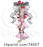 Poster, Art Print Of Silver Ribbon With Lilies Roses And Pink Wedding Bells