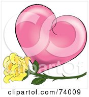 Poster, Art Print Of Yellow Rose In Front Of A Pink Shaded Heart