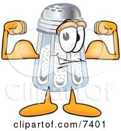 Clipart Picture Of A Salt Shaker Mascot Cartoon Character Flexing His Arm Muscles by Toons4Biz