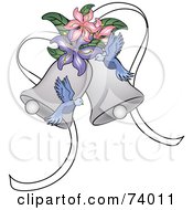 Royalty Free RF Clipart Illustration Of Blue Doves And Lilies With Wedding Bells by Pams Clipart #COLLC74011-0007