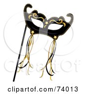 Royalty Free RF Clipart Illustration Of A Black And Gold Mardi Gras Mask With Ribbons by Pams Clipart #COLLC74013-0007